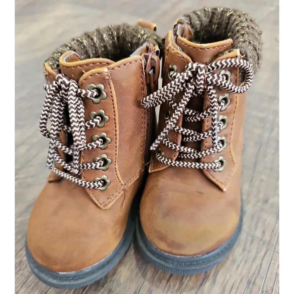 Wonder Nation Baby SIZE 4 Girls Brown Sweater Lined Moto Boots/camping/walks!